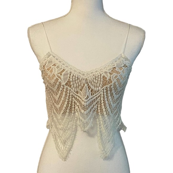 Signature 8 ivory cropped crochet spaghetti strap top size Small - Picture 1 of 13